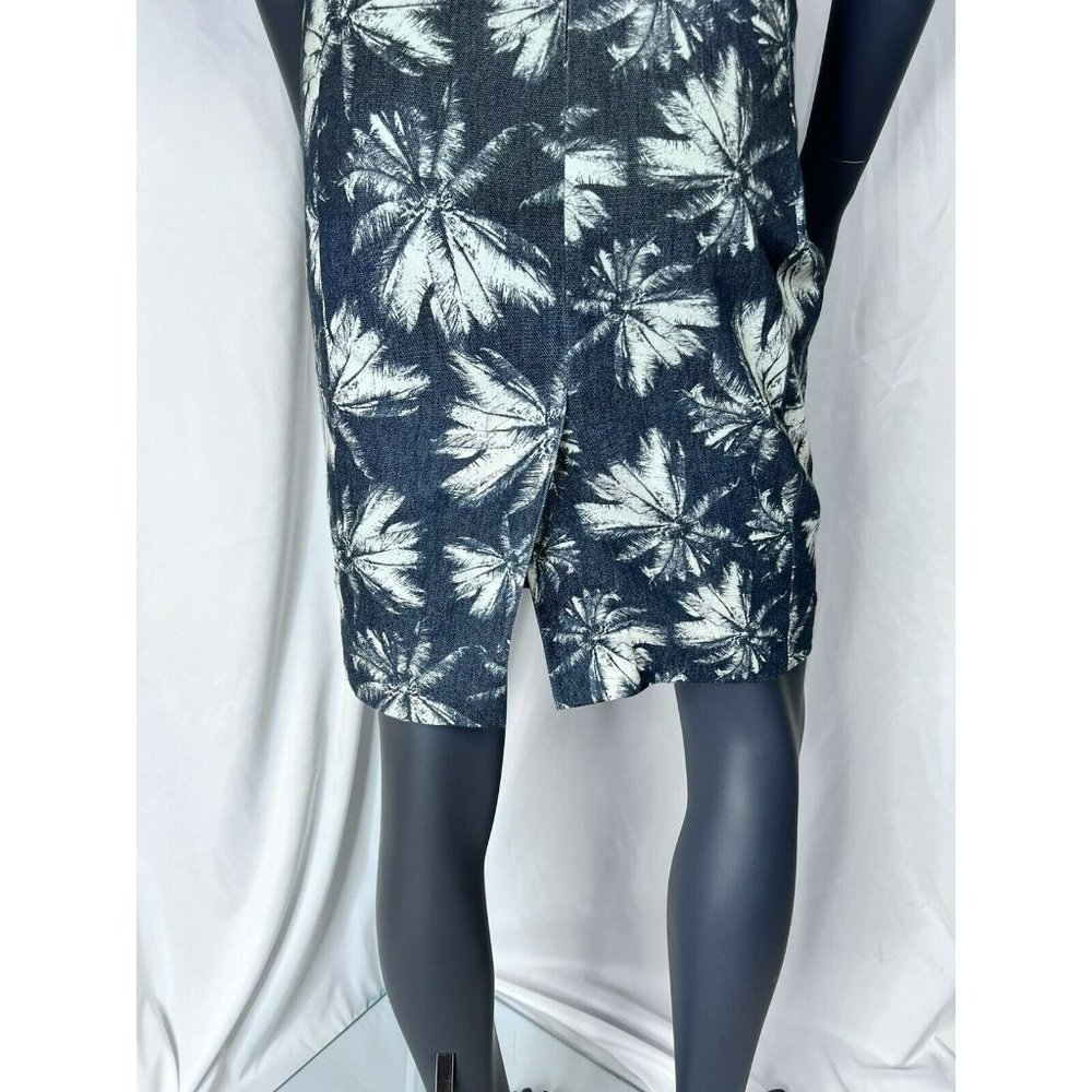 LAgence Sleeveless Blue White Linen Palm Tree Print Shift Dress Sz 4 - Picture 7 of 10